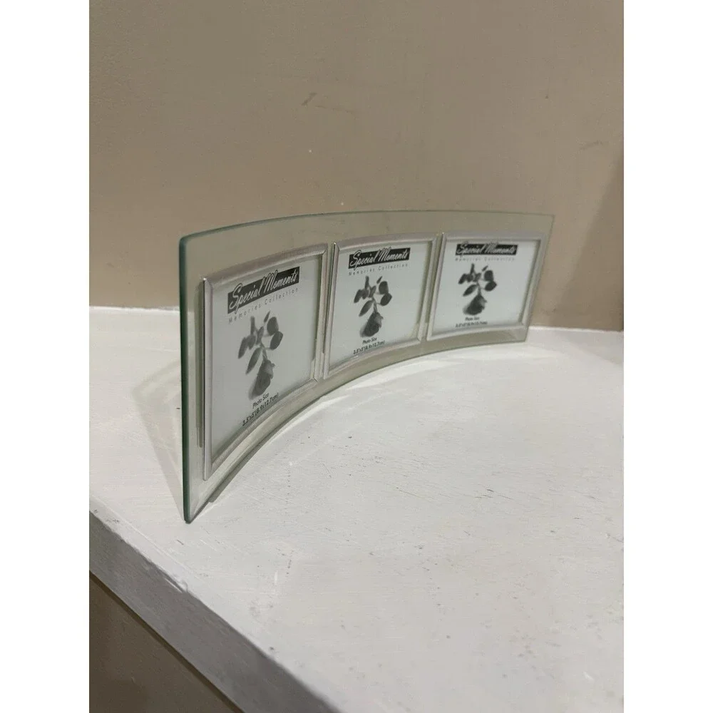 Curved Glass Triple Picture Photo Frame 3.5 x5 Beveled Modern Desk Mantel Decor